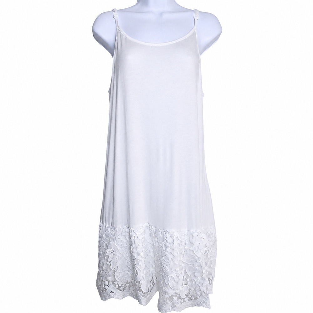 ODDI Women 3XL White Lace Hem Slip Dress Boho Fairycore Plus Size Rayon Layering